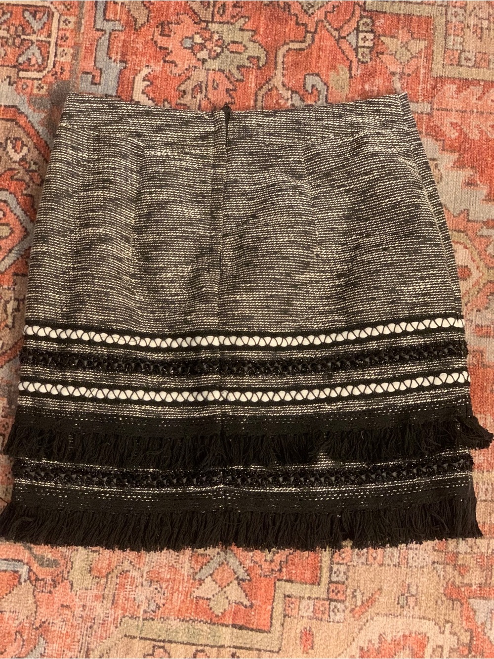 H&M Black and Cream Fringe-Trim Mini Skirt